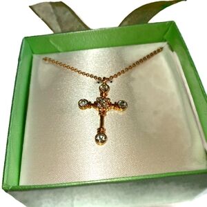 GOLD AND DIAMOND CROSS WITH A 15" Gold Chain